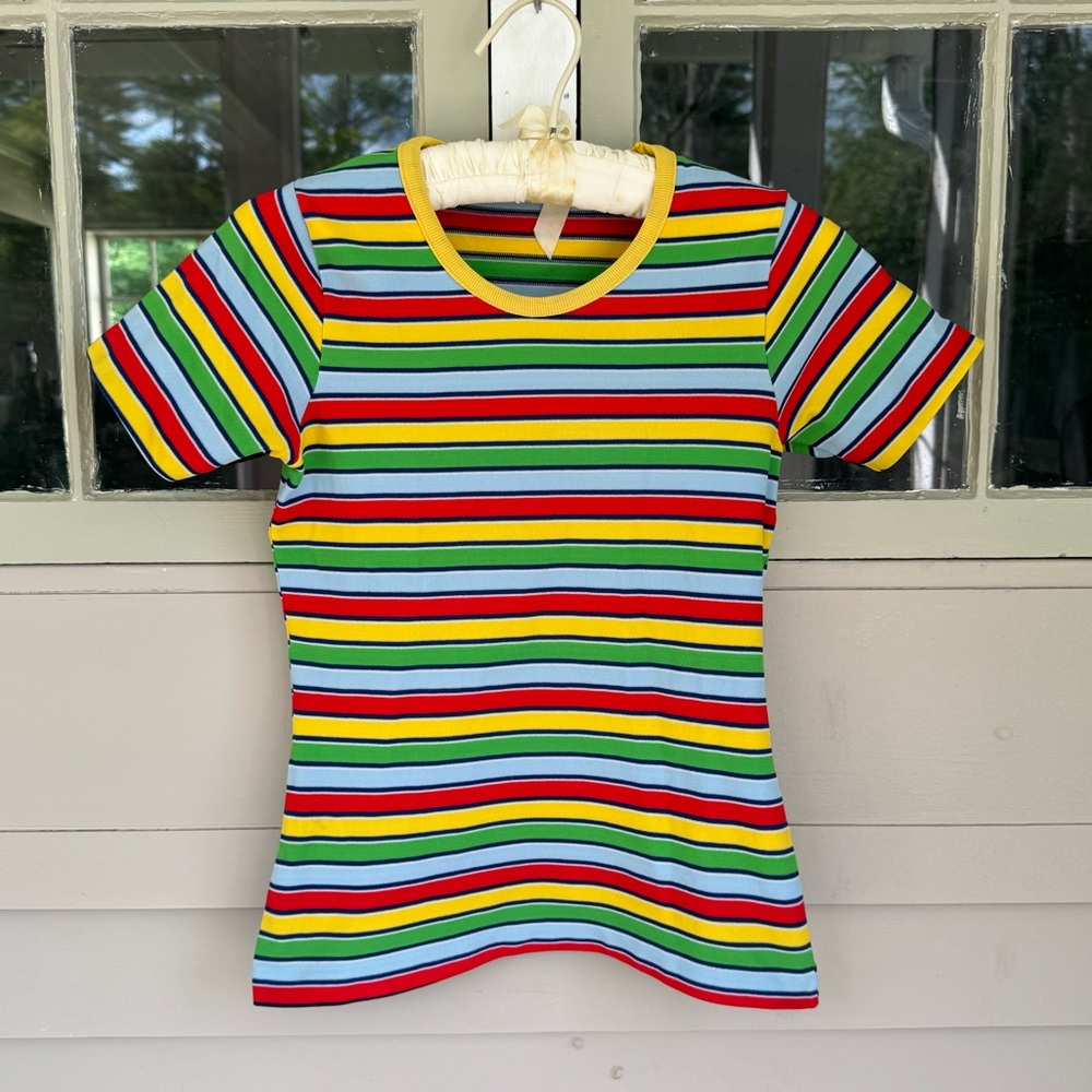 70s Rainbow Ringer polyester tee- XS